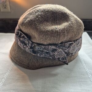 Brown Tweed Cloche Hat with Paisley Band